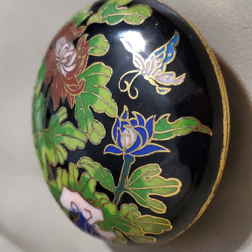 Cloisonné Vintage Enamel Brass Round Ring Pill Trinket Box Lotus Flower Blue - Picture 7 of 9